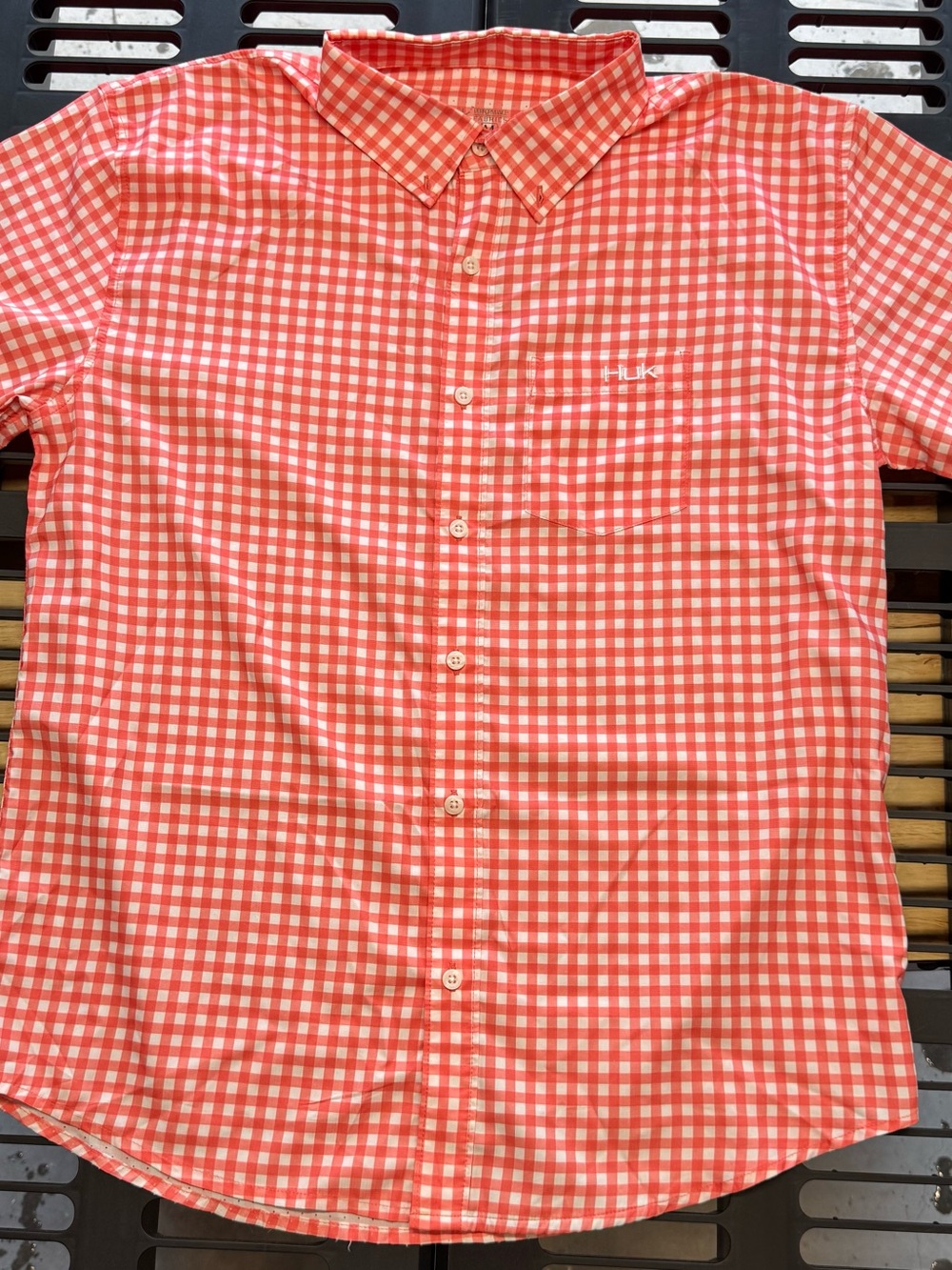Huk Men's Coral Gingham Button-Down Shirt